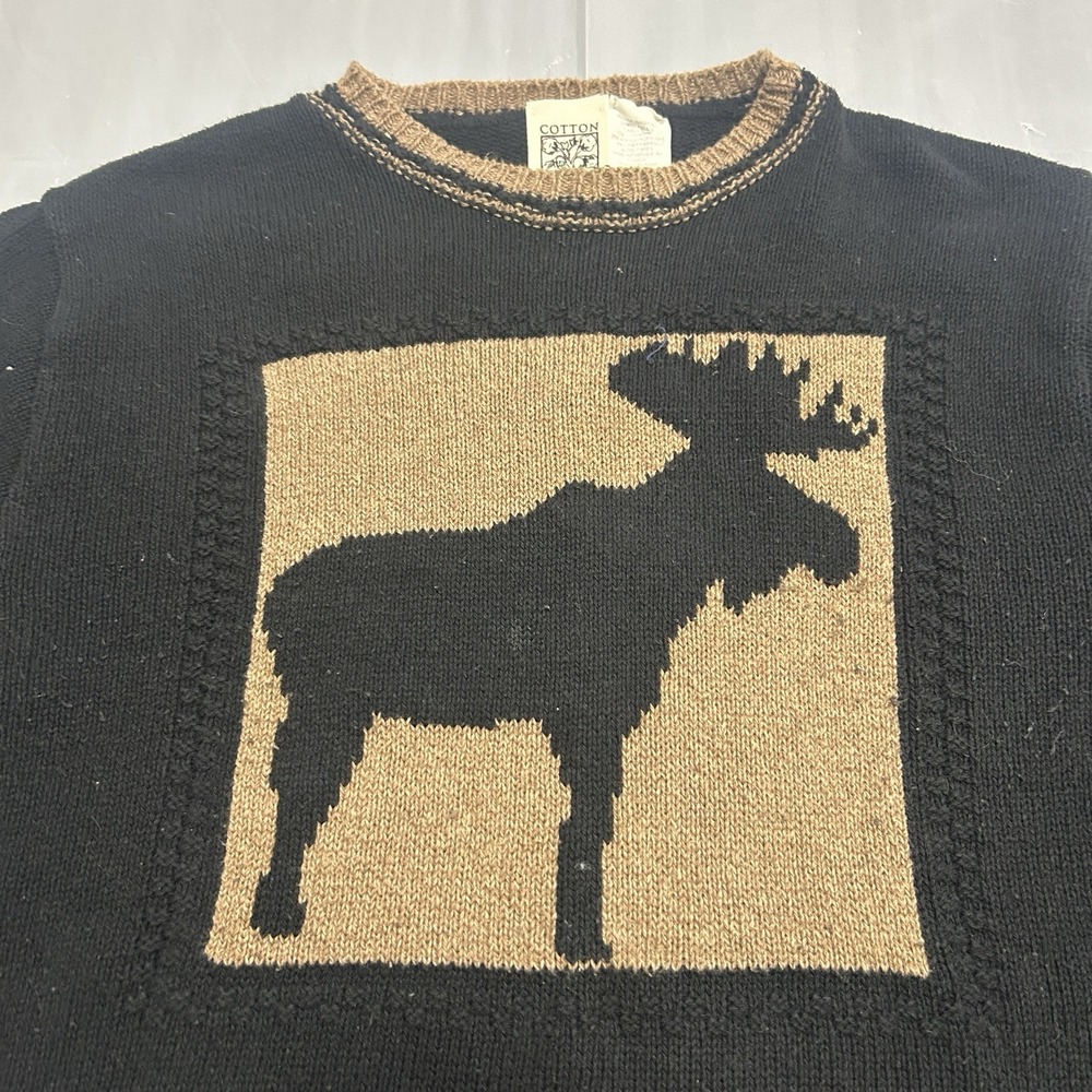 Vintage Cotton Country Sweater Women's Medium Knit Moose Nature Animal Black - Picture 2 of 8